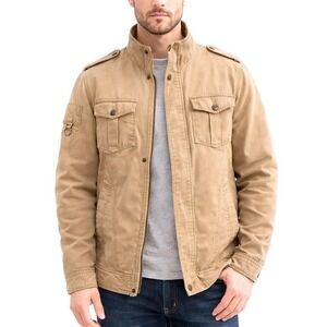 WenVen Men's Military Cotton Canvas Field Jacket Khaki‎ Tan Size Medium 23" PTP